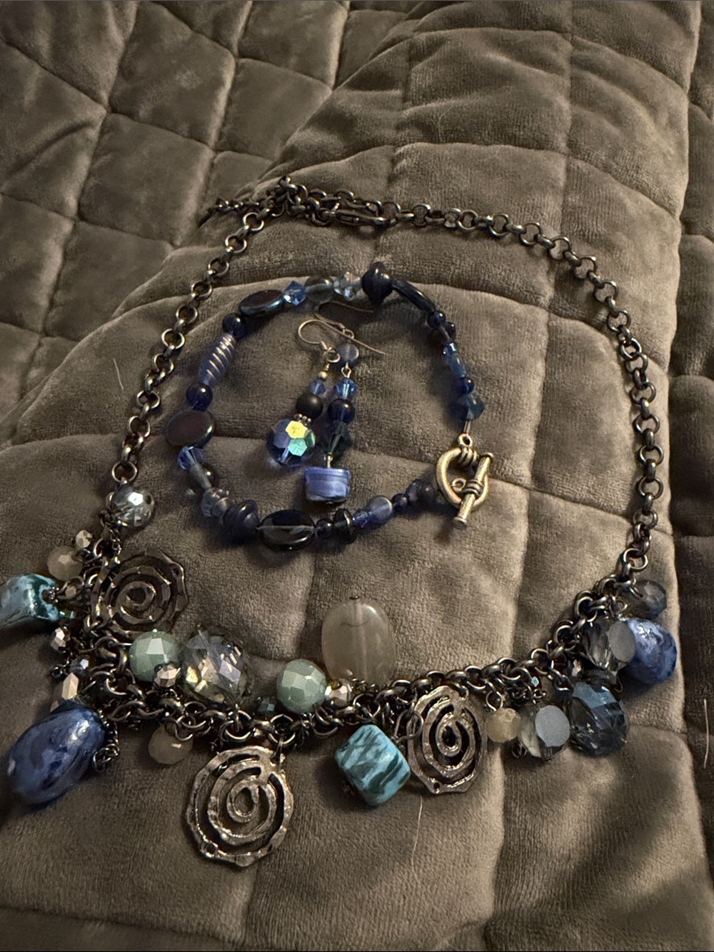 Blue Multi-Bead Statement Necklace & Earring Set
